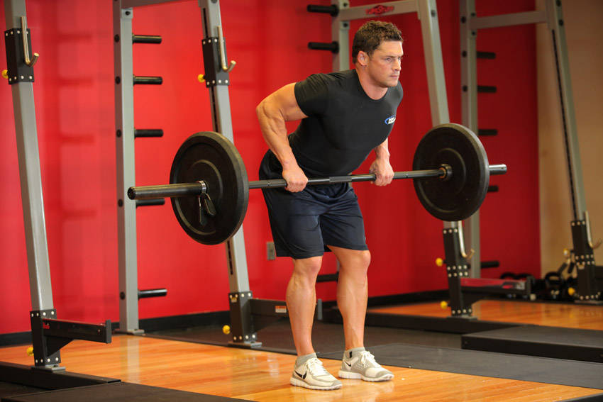 Bent Over Barbell Row, end position