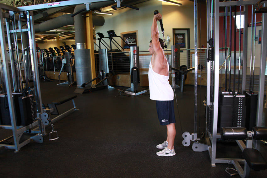 Cable Rope Overhead Triceps Extension, end position