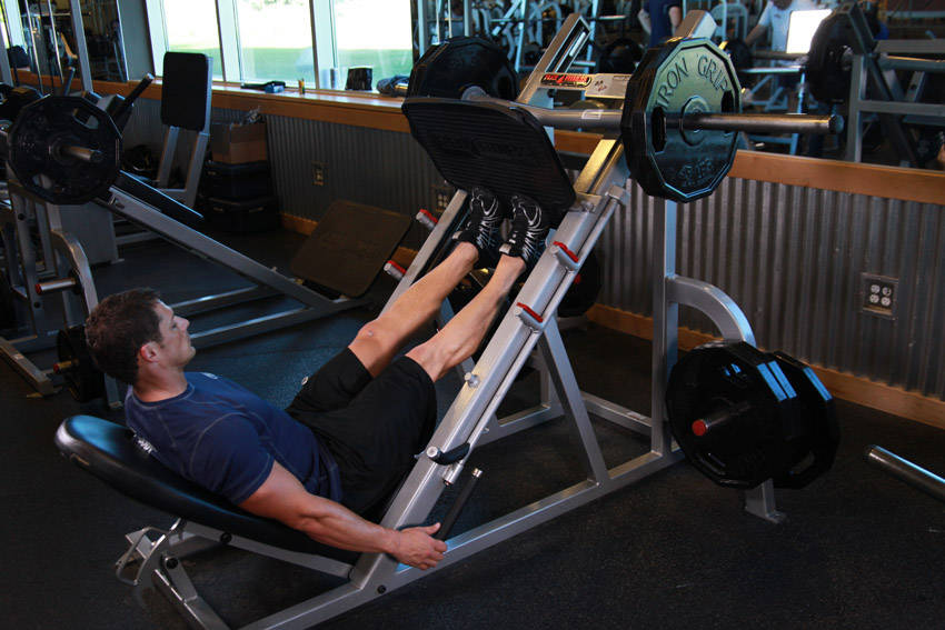 Calf Press On The Leg Press Machine, end position