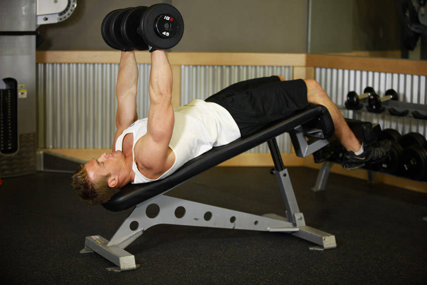 Decline Dumbbell Bench Press, end position
