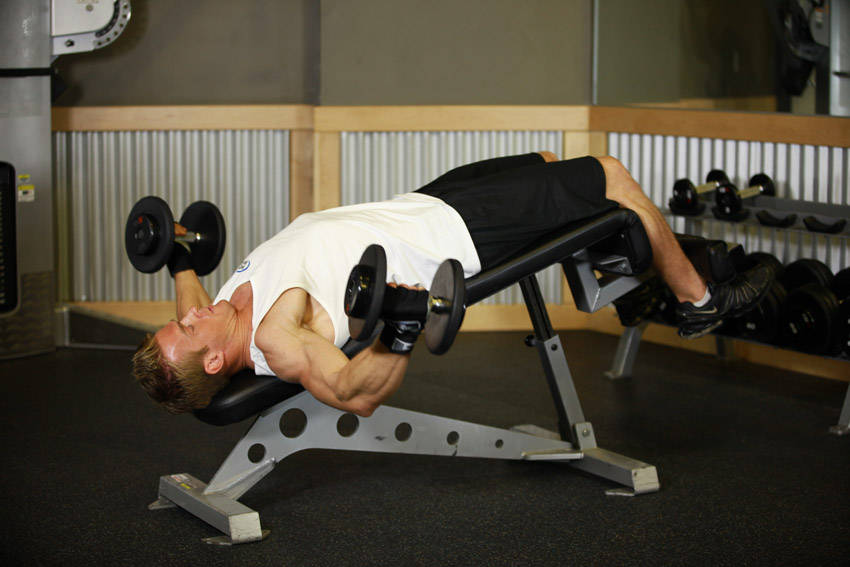 Decline Dumbbell Flyes, end position