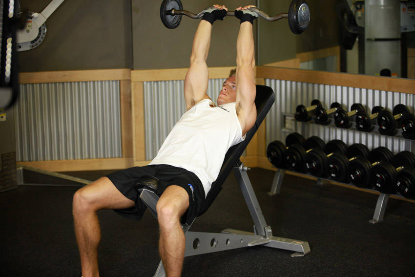 Incline Barbell Triceps Extension, end position
