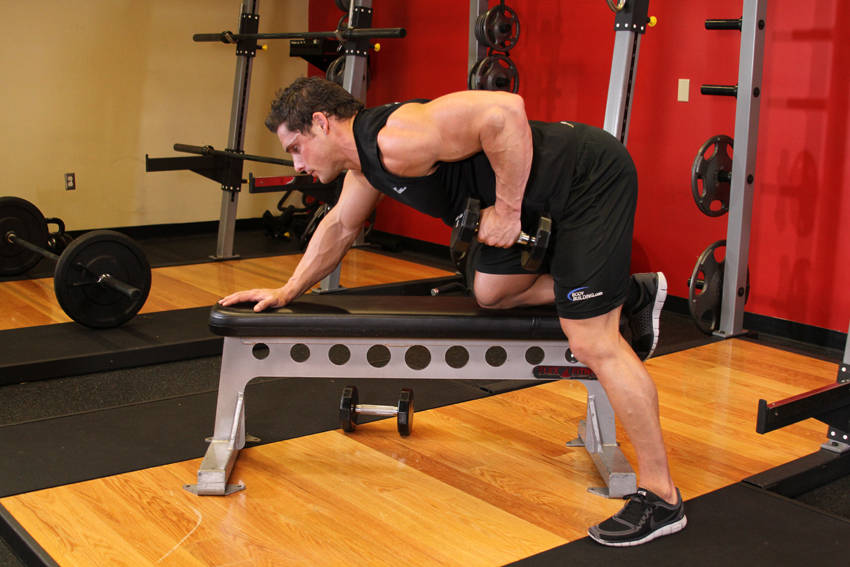 One-Arm Dumbbell Row, end position