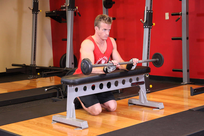 Palms-Down Wrist Curl Over A Bench, end position