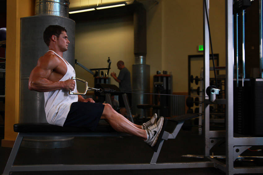 Seated One-arm Cable Pulley Rows, end position