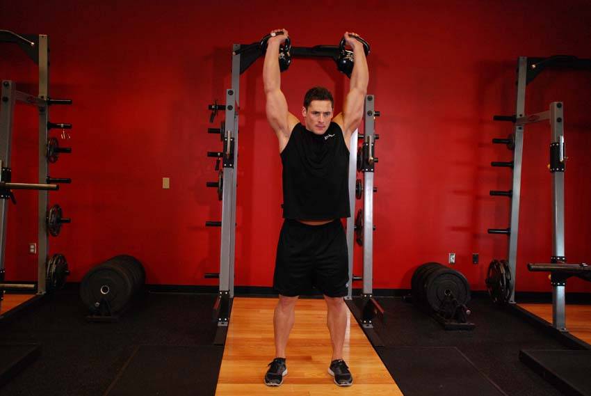 Two-Arm Kettlebell Military Press, end position