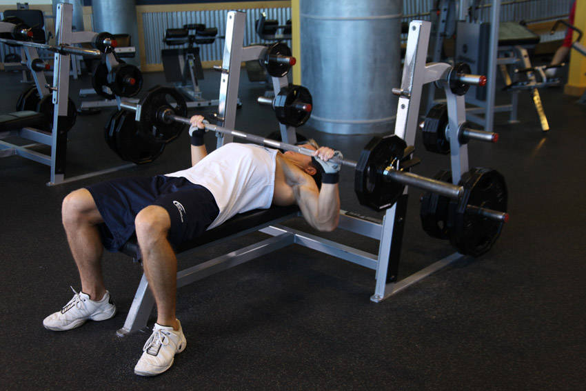 Wide-Grip Barbell Bench Press, end position