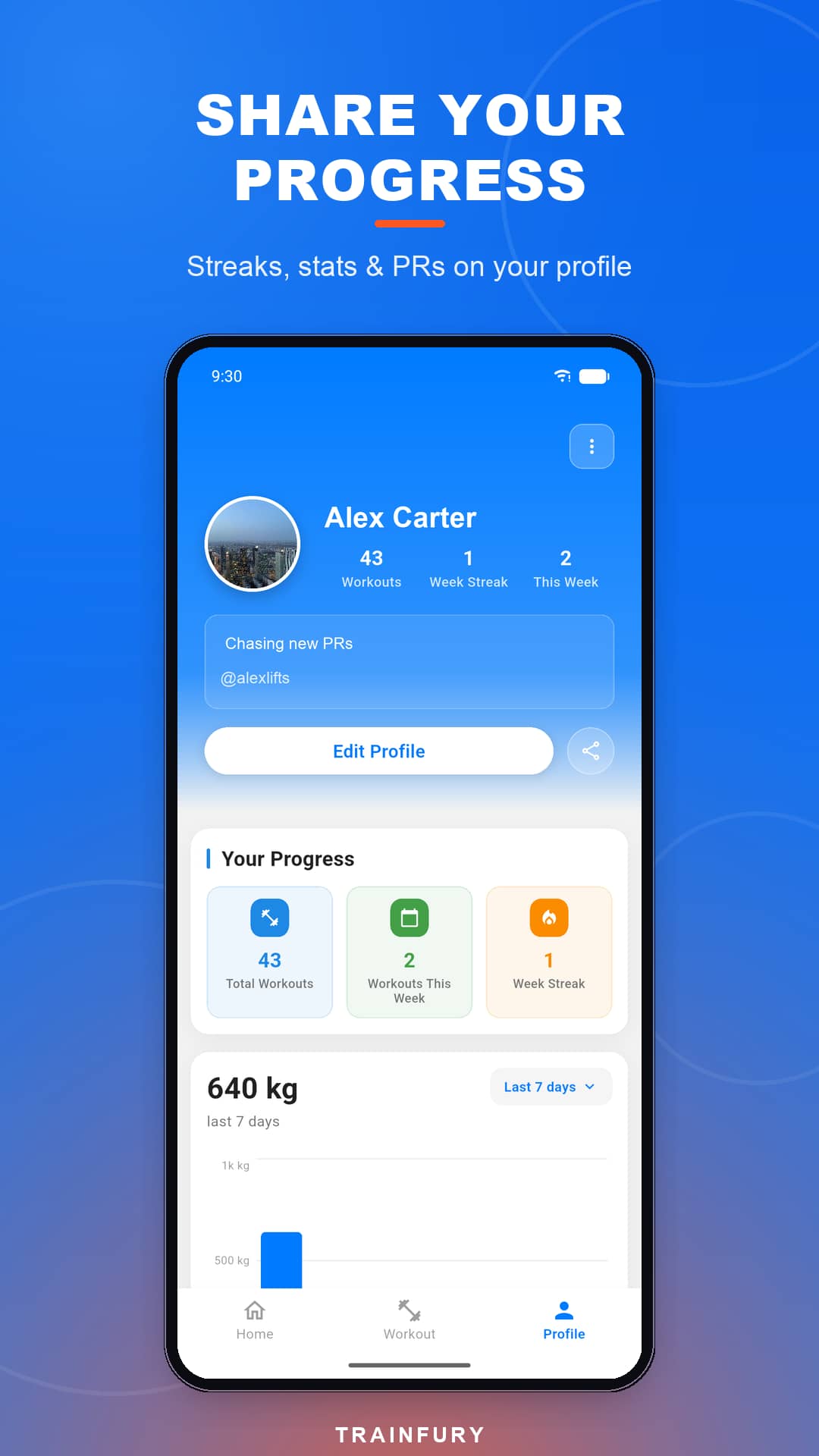 Share your progress: streaks, stats and PRs on your profile